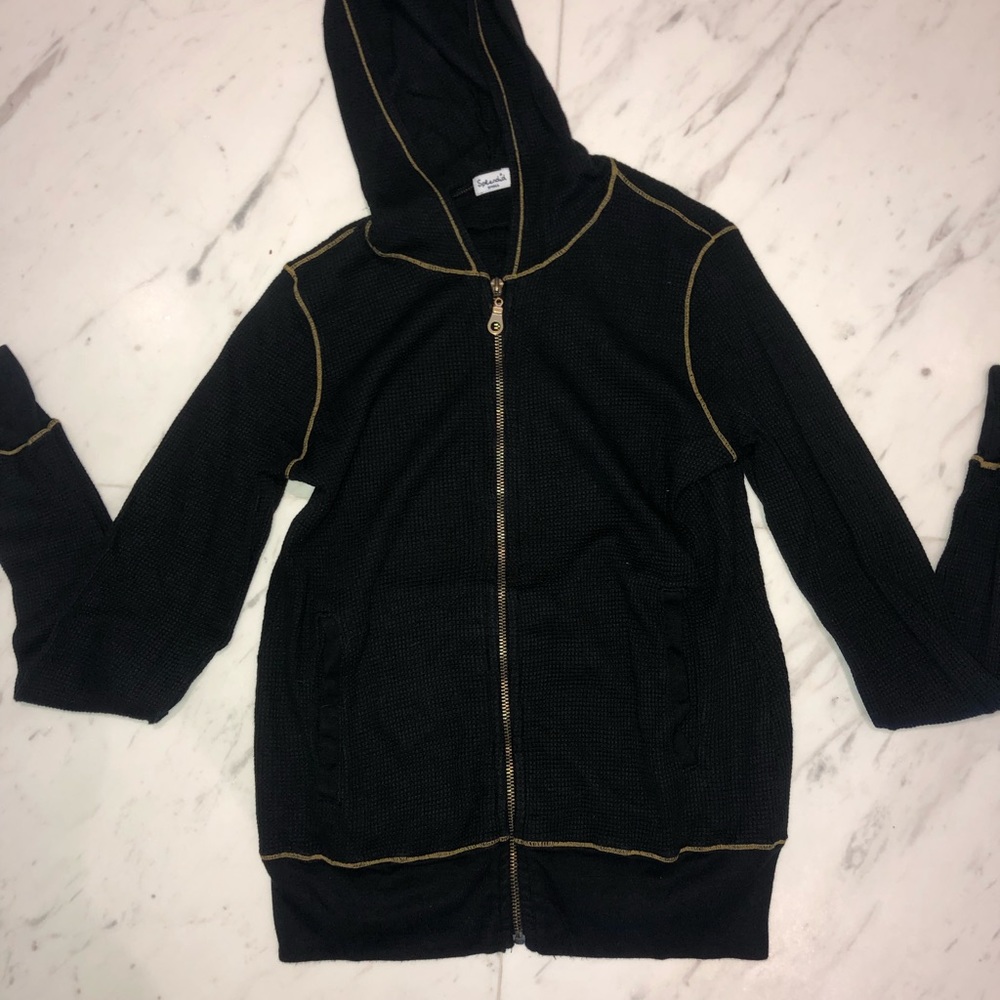 black with gold stitching thermal SPLENDID zip up - Picture 2 of 4